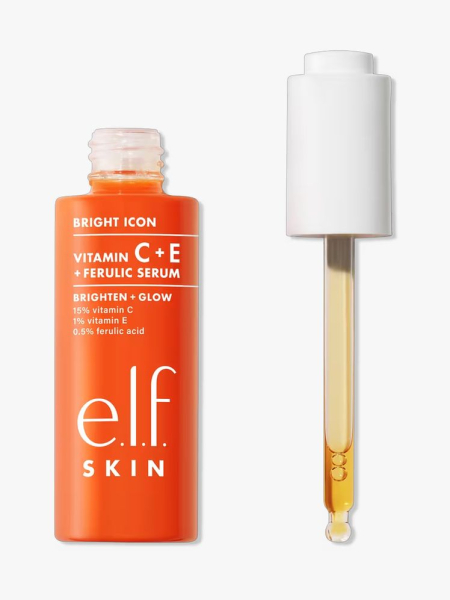 e.l.f. cosmetics Bright Icon Vitamin C + E + Ferulic Serum in branded component on a light gray background